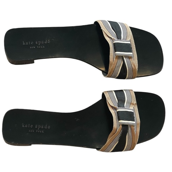 Kate Spade New York Black and Tan Striped Bow Slide Sandals, Flats, Size 11B - Picture 3 of 13
